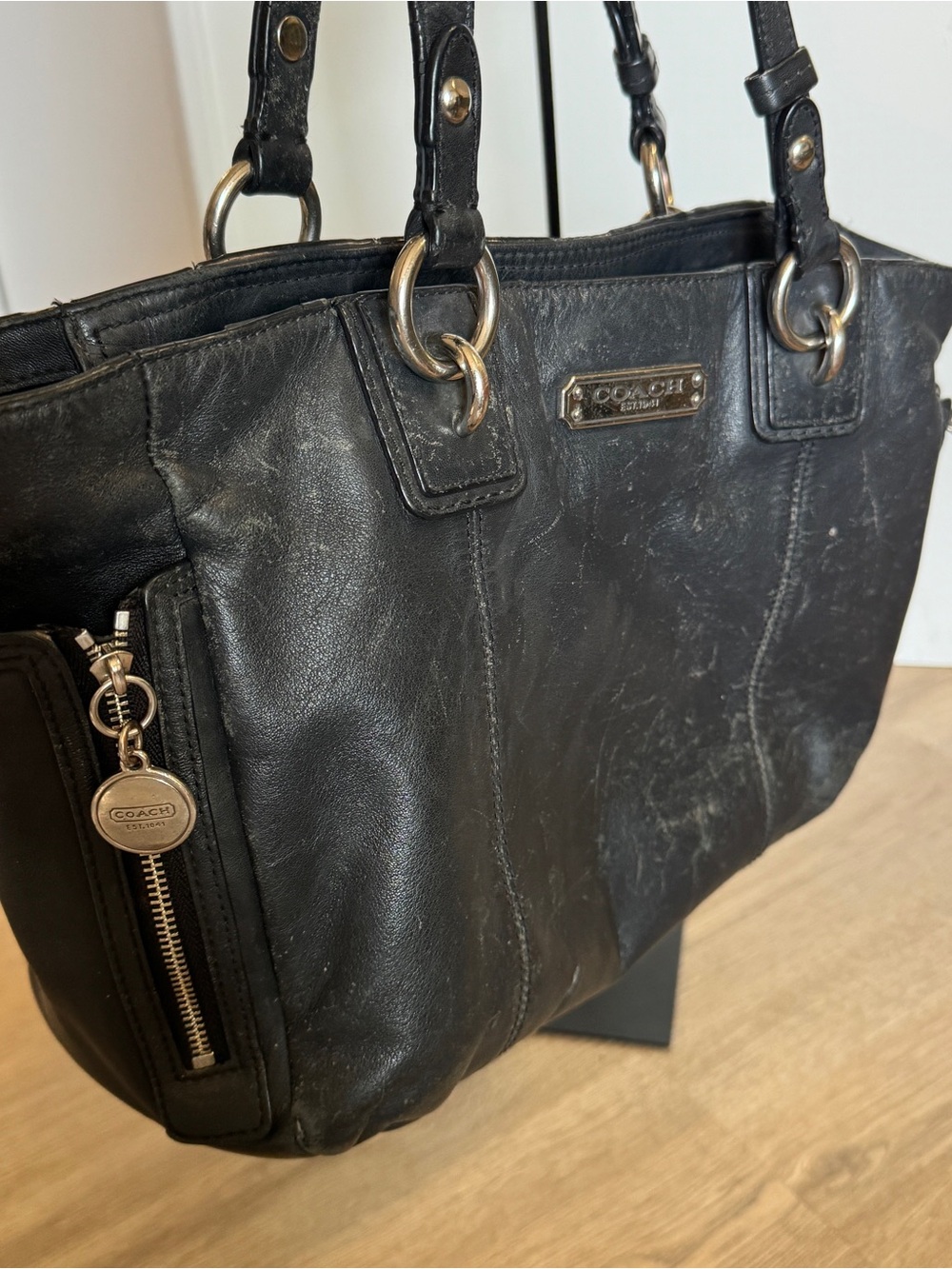 Coach Black Leather Shoulder Tote Bag - Picture 3 of 5